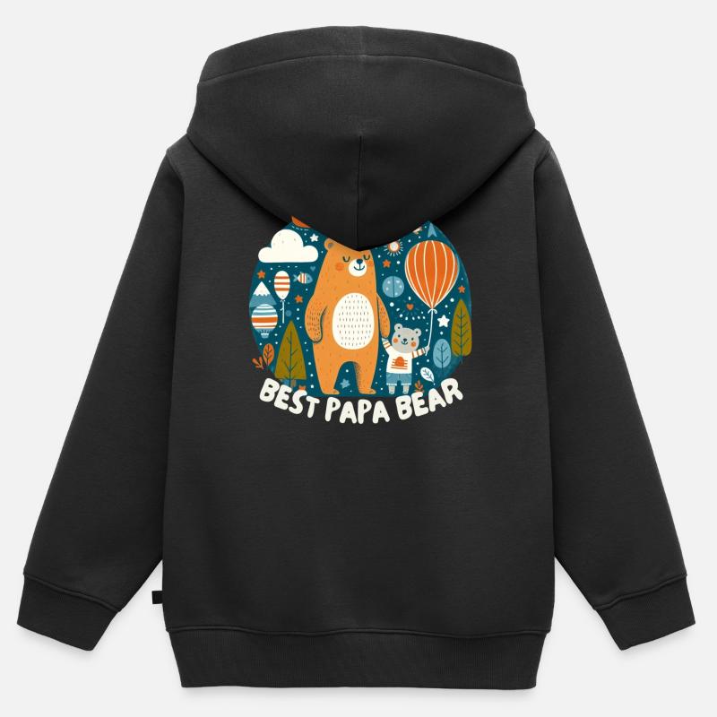 Fête des pères. Meilleur Papa Bear - Sweat Premium à capuche zippé enfant bio - noir
