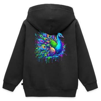 Peacock - Kids Premium Organic Zip-up Hoodie - black - Back - AI Model Kid Male (0cm)