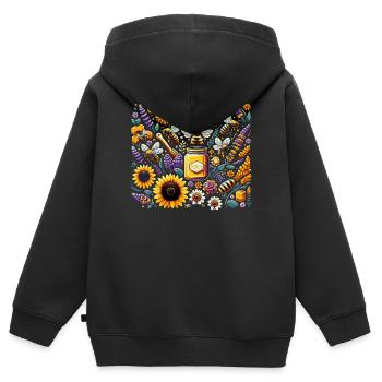 Lebhaftes, farbenfrohes Kunstwerk mit Bienen - Kinder Premium Organic Zip Hoodie - Schwarz - Hinten - AI Model Kid Male (0cm)