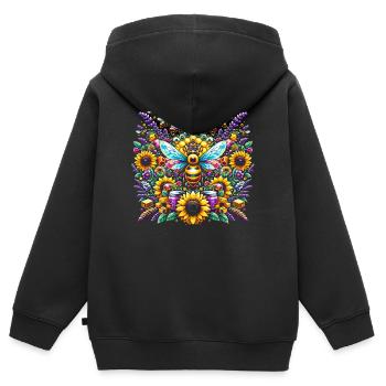 Lebhaftes, farbenfrohes Kunstwerk mit Bienen - Kinder Premium Organic Zip Hoodie - Schwarz - Hinten - AI Model Kid Male (0cm)