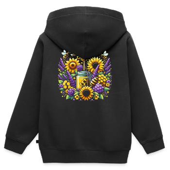 Lebhaftes, farbenfrohes Kunstwerk mit Bienen Honig - Kinder Premium Organic Zip Hoodie - Schwarz - Hinten - AI Model Kid Male (0cm)