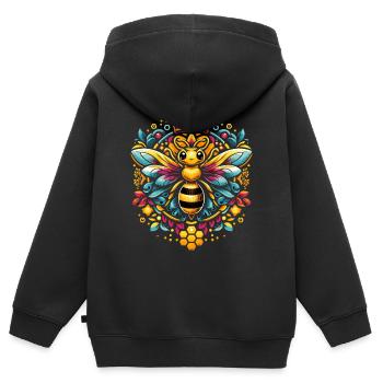 Lebhaftes, farbenfrohes Bienenkönigin Motiv - Kinder Premium Organic Zip Hoodie - Schwarz - Hinten - AI Model Kid Male (0cm)
