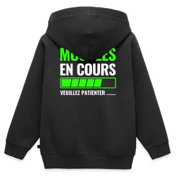 Muskeln im Gange bitte warten - Kinder Premium Organic Zip Hoodie - Schwarz - Hinten - AI Model Kid Male (0cm)