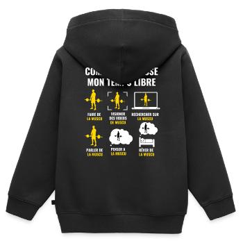 WIE ICH MEINE FREIZEIT VERBRINGE - Krafttraining - Kinder Premium Organic Zip Hoodie - Schwarz - Hinten - AI Model Kid Male (0cm)