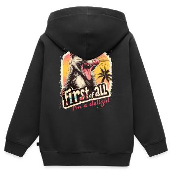 First of all I ́m a delight Opossum Retro Design - Kids Premium Organic Zip-up Hoodie - black - Back - AI Model Kid Male (0cm)