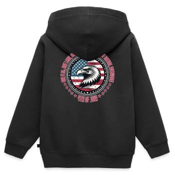 4 JUILLET, UN DRAPEAU, UN CŒUR ET UNE NATION, PATRIOTE - Sweat Premium à capuche zippé enfant bio - noir - Dos - AI Model Kid Male (0cm)