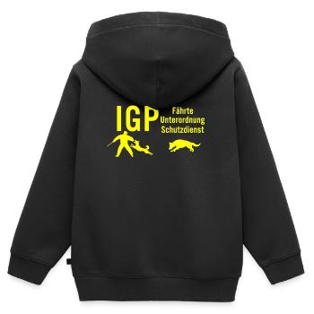 IGP Hundesport - Gelb - Kinder Premium Organic Zip Hoodie - Schwarz - Hinten - AI Model Kid Male (0cm)