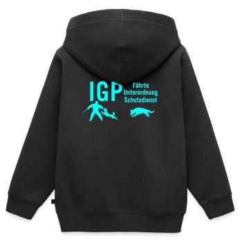 IGP Hundesport - türkis - Kinder Premium Organic Zip Hoodie - Schwarz - Hinten - AI Model Kid Male (0cm)