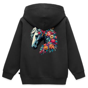 Cheval - Sweat Premium à capuche zippé enfant bio - noir - Dos - AI Model Kid Male (0cm)