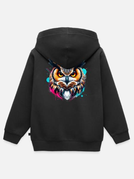 Hibou - Sweat Premium à capuche zippé enfant bio - noir