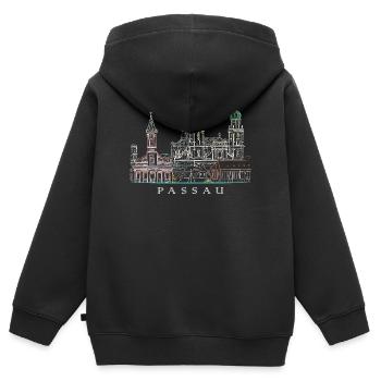 Vue Sur Le Danube De Passau, Bavière, Allemagne, Dessin - Sweat Premium à capuche zippé enfant bio - noir - Dos - AI Model Kid Male (0cm)