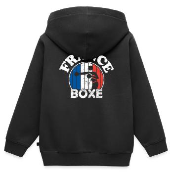 Boxe - France boxe - France - Equipe de boxe. - Sweat Premium à capuche zippé enfant bio - noir - Dos - AI Model Kid Male (0cm)