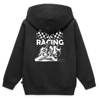 Symbole de course de moto Drapeau à damier Logo de piste de course - Sweat Premium à capuche zippé enfant bio - noir - Dos - AI Model Kid Male (0cm)