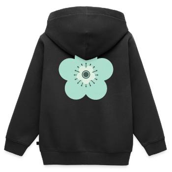 Vert menthe et fleur bleue - Sweat Premium à capuche zippé enfant bio - noir - Dos - AI Model Kid Male (0cm)