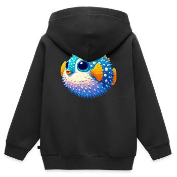 Kugelfisch - Kinder Premium Organic Zip Hoodie - Schwarz - Hinten - AI Model Kid Male (0cm)