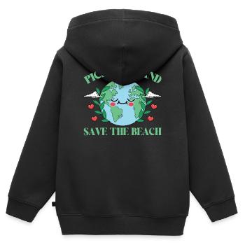 Badestrand & Meer plastikfrei gegen Verschmutzung - Kinder Premium Organic Zip Hoodie - Schwarz - Hinten - AI Model Kid Male (0cm)