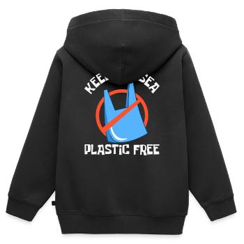 Badestrand & Meer plastikfrei gegen Verschmutzung - Kinder Premium Organic Zip Hoodie - Schwarz - Hinten - AI Model Kid Male (0cm)