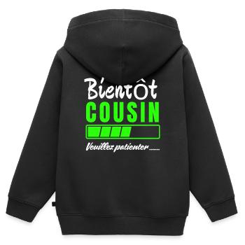 Bald Cousine Bitte warten - Kinder Premium Organic Zip Hoodie - Schwarz - Hinten - AI Model Kid Male (0cm)