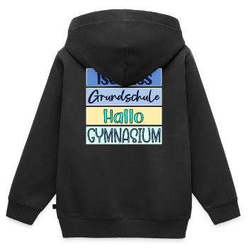 TSCHÜSS GRUNDSCHULE - HALLO GYMNASIUM - Kinder Premium Organic Zip Hoodie - Schwarz - Hinten - AI Model Kid Male (0cm)