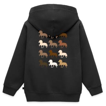 Islandpferd - Kinder Premium Organic Zip Hoodie - Schwarz - Hinten - AI Model Kid Male (0cm)