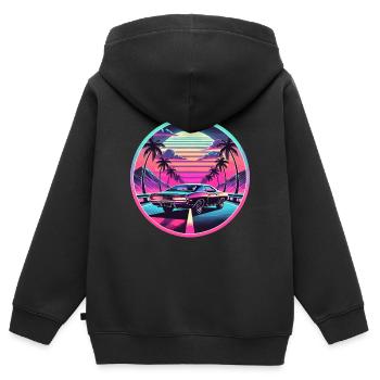 Retro Sunset Muscle Car Fahren - Kinder Premium Organic Zip Hoodie - Schwarz - Hinten - AI Model Kid Male (0cm)