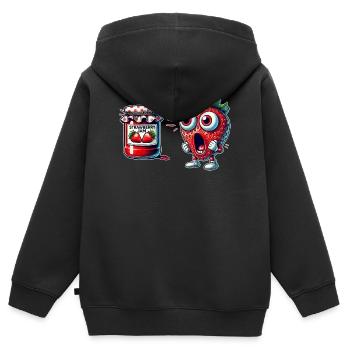 Lustiges Erdbeere Marmeladen Design - Kinder Premium Organic Zip Hoodie - Schwarz - Hinten - AI Model Kid Male (0cm)