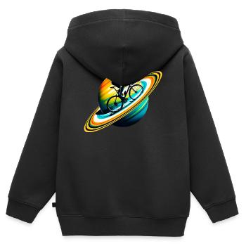 Cycliste sur Saturne - Sweat Premium à capuche zippé enfant bio - noir - Dos - AI Model Kid Male (0cm)