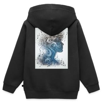 L’ mélodique : symphonie de pensées et de notes - Sweat Premium à capuche zippé enfant bio - noir - Dos - AI Model Kid Male (0cm)