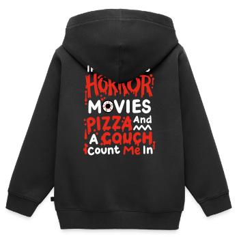 Horrorfilme und Pizza - Kinder Premium Organic Zip Hoodie - Schwarz - Hinten - AI Model Kid Male (0cm)