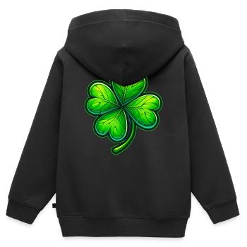 Trèfle à quatre feuilles - Sweat Premium à capuche zippé enfant bio - noir - Dos - AI Model Kid Male (0cm)