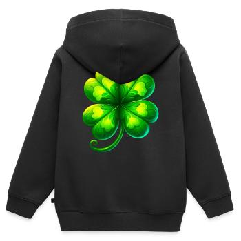 Trèfle à quatre feuilles - Sweat Premium à capuche zippé enfant bio - noir - Dos - AI Model Kid Male (0cm)