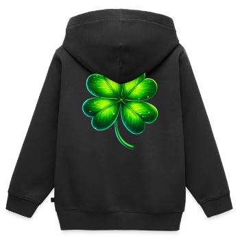 Trèfle à quatre feuilles - Sweat Premium à capuche zippé enfant bio - noir - Dos - AI Model Kid Male (0cm)