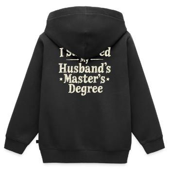 ICH HABE DEN MASTER-ABSCHLUSS MEINES MANNES ÜBERLEBT - Kinder Premium Organic Zip Hoodie - Schwarz - Hinten - AI Model Kid Male (0cm)