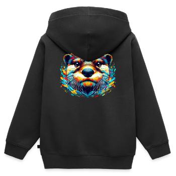 Loutre - Sweat Premium à capuche zippé enfant bio - noir - Dos - AI Model Kid Male (0cm)