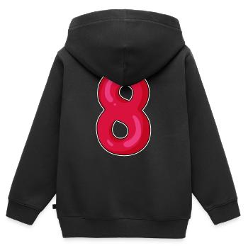 Numéro 8 Huitième Numéro Rouge Noir - Sweat Premium à capuche zippé enfant bio - noir - Dos - AI Model Kid Male (0cm)