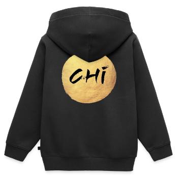 Yoga Kreis Gold Chi Namaste om Shanti deluxe Yogi - Kinder Premium Organic Zip Hoodie - Schwarz - Hinten - AI Model Kid Male (0cm)