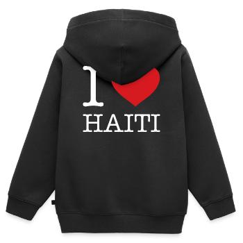 J'AIME HAÏTI - Sweat Premium à capuche zippé enfant bio - noir - Dos - AI Model Kid Male (0cm)