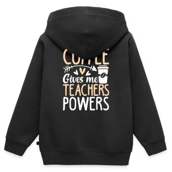 coffee gives me teacher powers - Kinder Premium Organic Zip Hoodie - Schwarz - Hinten - AI Model Kid Male (0cm)