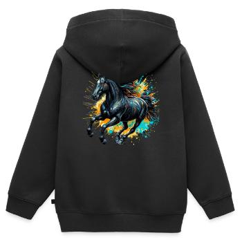 Cheval - Sweat Premium à capuche zippé enfant bio - noir - Dos - AI Model Kid Male (0cm)