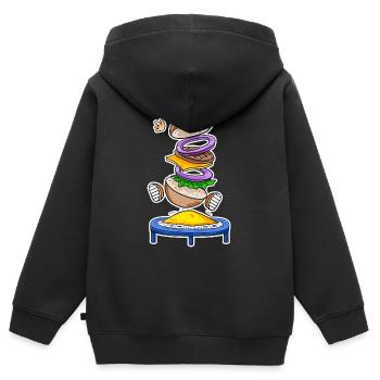 Trampolin Burger Fast Food - Kinder Premium Organic Zip Hoodie - Schwarz - Hinten - AI Model Kid Male (0cm)