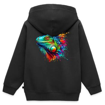 Leguan - Kinder Premium Organic Zip Hoodie - Schwarz - Hinten - AI Model Kid Male (0cm)