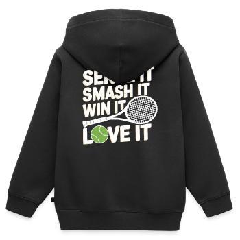 Tennis Power Serve Smash Victory - Sweat Premium à capuche zippé enfant bio - noir - Dos - AI Model Kid Male (0cm)
