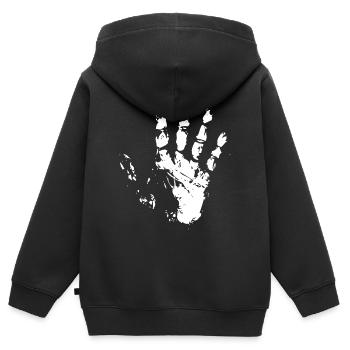 main gauche impression craie icône icône illustration - Sweat Premium à capuche zippé enfant bio - noir - Dos - AI Model Kid Male (0cm)