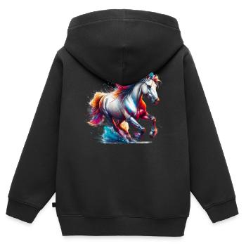 Cheval - Sweat Premium à capuche zippé enfant bio - noir - Dos - AI Model Kid Male (0cm)