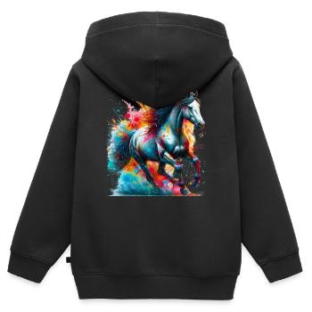 Cheval - Sweat Premium à capuche zippé enfant bio - noir - Dos - AI Model Kid Male (0cm)