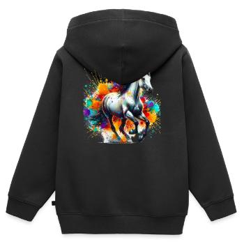 Pferd - Kinder Premium Organic Zip Hoodie - Schwarz - Hinten - AI Model Kid Male (0cm)