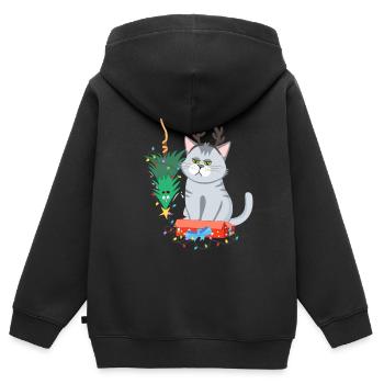 Katze und Weihnachtsbaum Anti Weihnachten - Kinder Premium Organic Zip Hoodie - Schwarz - Hinten - AI Model Kid Male (0cm)
