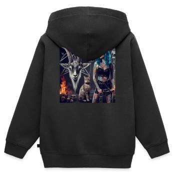 Metal Hell Männliche Ziege und Katze - Kinder Premium Organic Zip Hoodie - Schwarz - Hinten - AI Model Kid Male (0cm)
