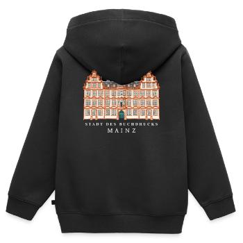 Mayence, ville de l’imprimerie, Allemagne - Sweat Premium à capuche zippé enfant bio - noir - Dos - AI Model Kid Male (0cm)