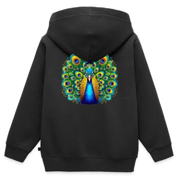 Pfau - Kinder Premium Organic Zip Hoodie - Schwarz - Hinten - AI Model Kid Male (0cm)